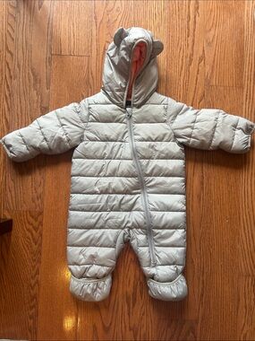 George Gray Puffer Baby One-Piece Jacket with Hood